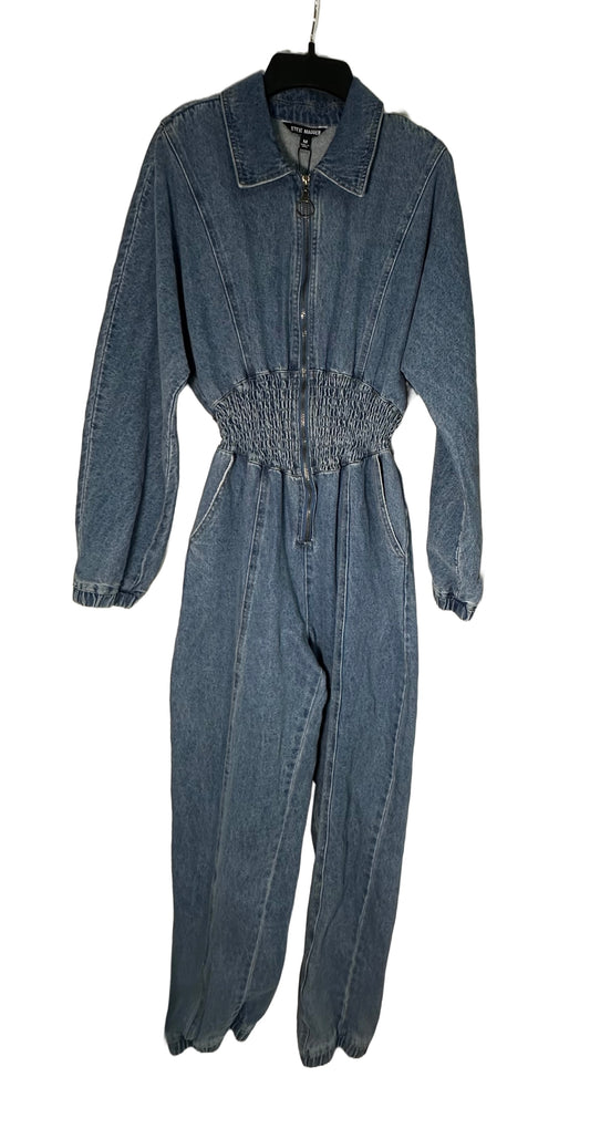 STEVE MADDEN Women’s Coya Denim Smock-Waist Jump Suit