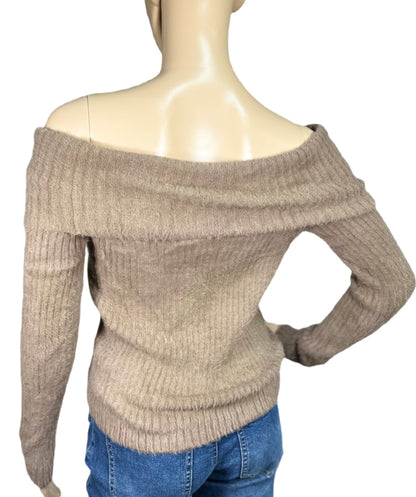 HIPPIE ROSE Eyelash-Knit Off-The-Shoulder Sweater