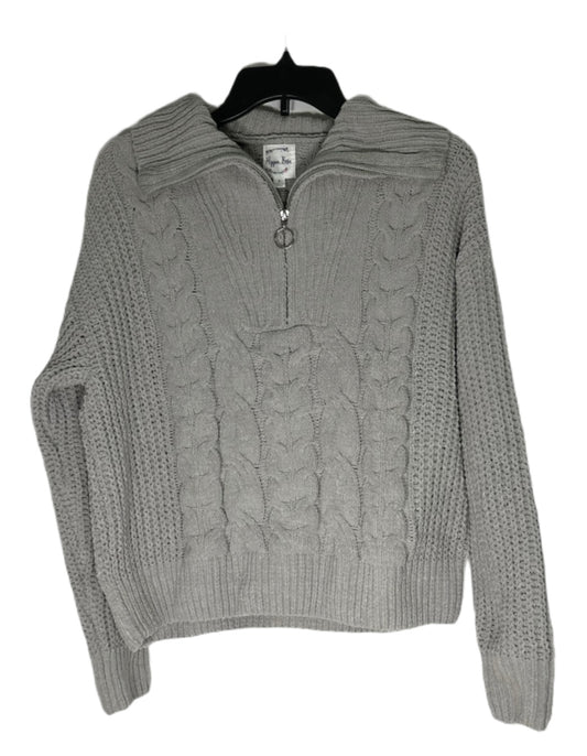 HIPPIE ROSE Chenille Collared Quarter-Zip Cable-Knit Sweater