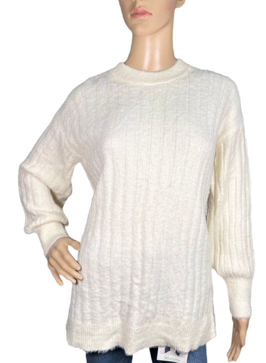 HIPPIE ROSE Ribbed-Knit Eyelash Tunic Sweater