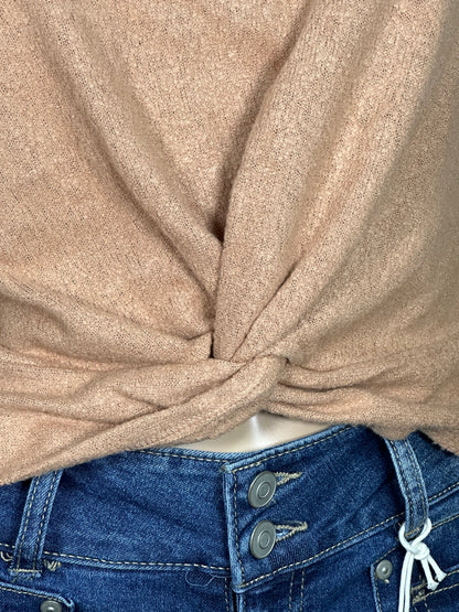 HIPPIE ROSE Cozy Twist-Front Long-Sleeve Top