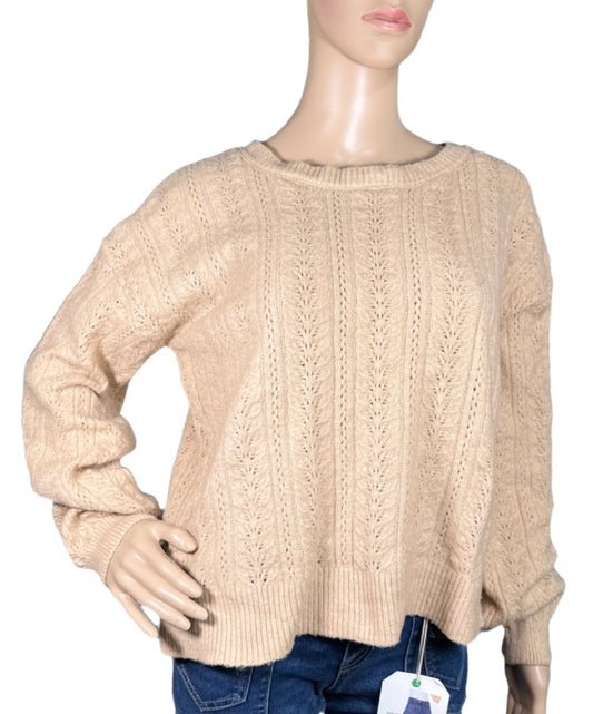 HIPPIE ROSE Crewneck Pointelle-Knit Sweater