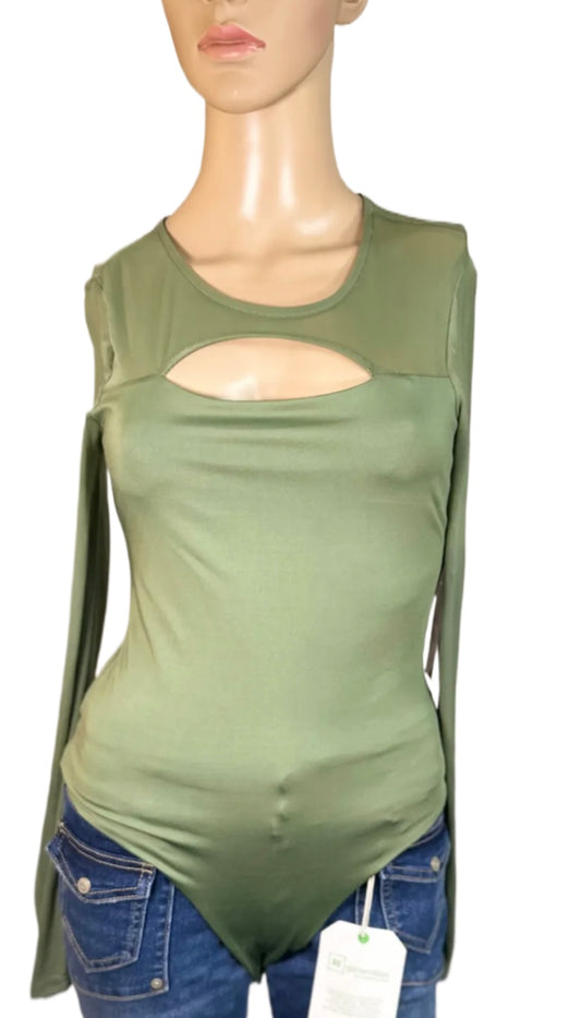 CRAVE FAME Cutout Illusion Mesh Bodysuit