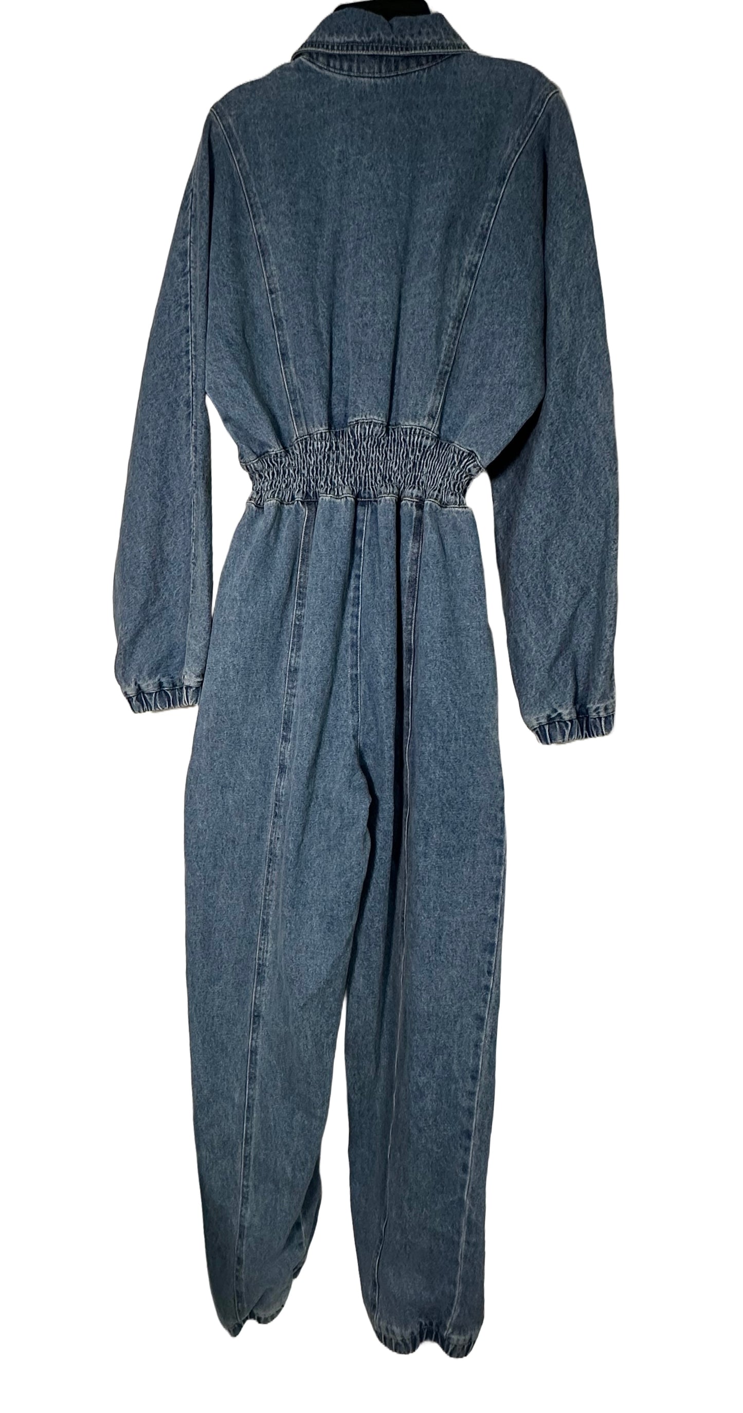 STEVE MADDEN Women’s Coya Denim Smock-Waist Jump Suit
