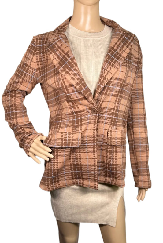 SELF ESTEEM Plaid Knit Blazer